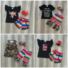 Летняя детская одежда для маленьких девочек, комплекты одежды в полоску, с рисунком коровы, цветов, леопарда, молочного шелка, хлопка, с оборками, подходящие аксессуары