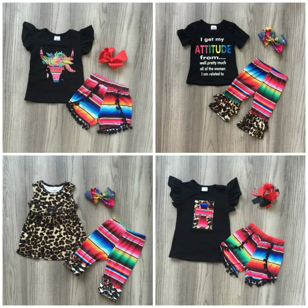 

summer baby girls children clothes outfits serape stripes cow flower floral leopard milk silk cotton ruffles match accessories