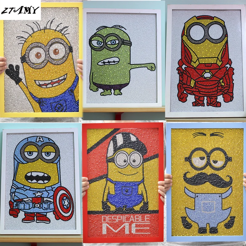 

5d diy full Pebble round Diamond Painting kits With frame Cartoon cute Special shape 3d crystal drill Diamond embroidery