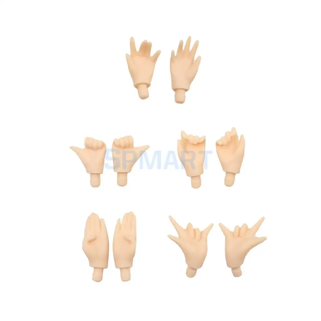 Doll Custom Body Parts - 5 Pairs White Skin Tone Hands for 12inch RBL Neo Blythe Pullip Licca Momoko Accessories