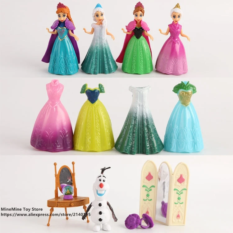 

ZXZ Frozen Princess Anna Elsa change clothes 9cm 12pcs/set Action Figure Anime Figurine Toy model for children gift