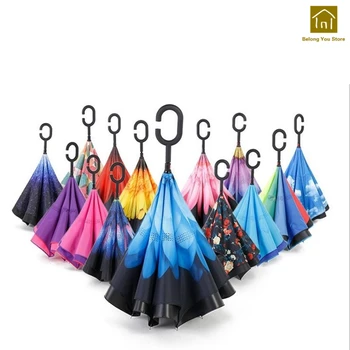 

Outdoor Reverse Umbrella Creative Double Layer Rain Men Umbrella Rain Women Uv Parasol Ombrellone Raincoat Sun Umbrellas QKV031