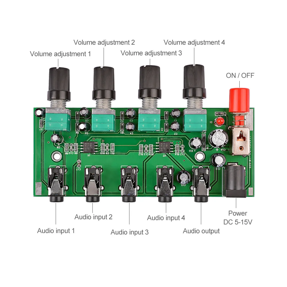 AIYIMA 4 Ways Stereo Audio Mixer Board Drive headphone amplifier Mixing Board DIY NJM3414 Four inputs one output
