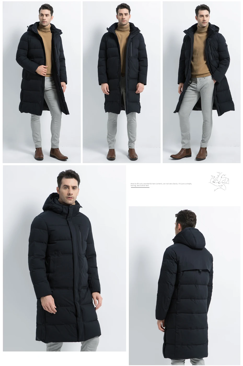 ICEbear2019 Новые мужские зимние куртки Длинные мужские пальто с молнией Куртка с капюшоном Мужское пальто высокого качества Мужская зимняя