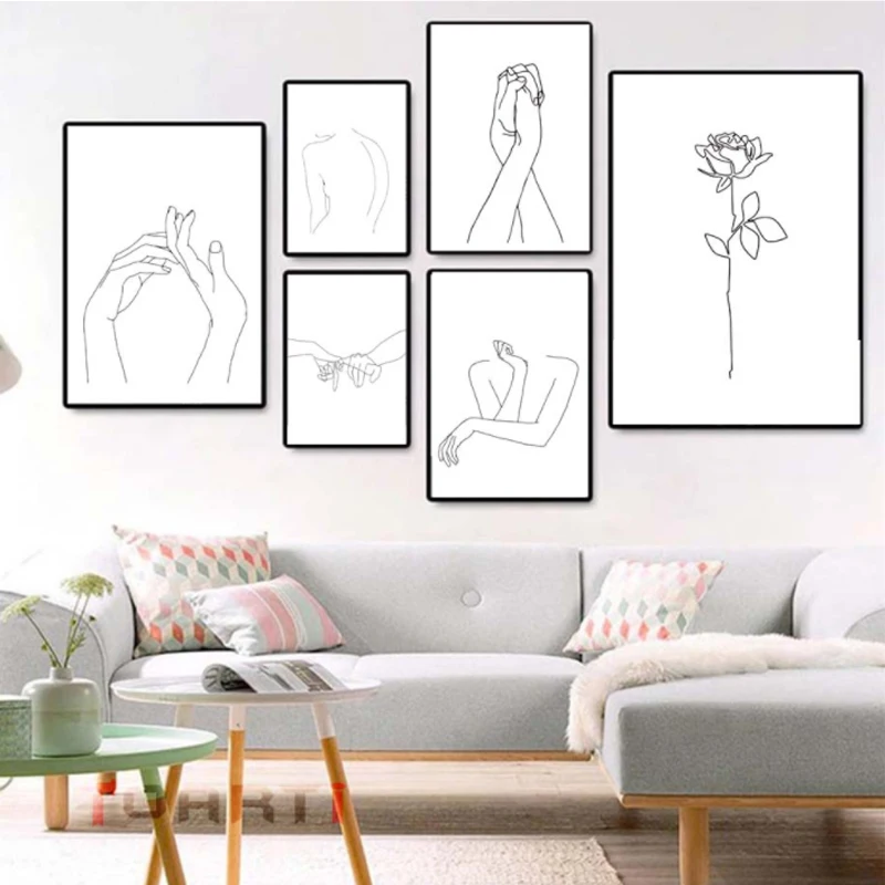 

Modern Canvas Painting Wall Art Prints&Poster Bedroom Decor Modular Wall Picture Abstract Women Body Hand Line Drawing Art Mural