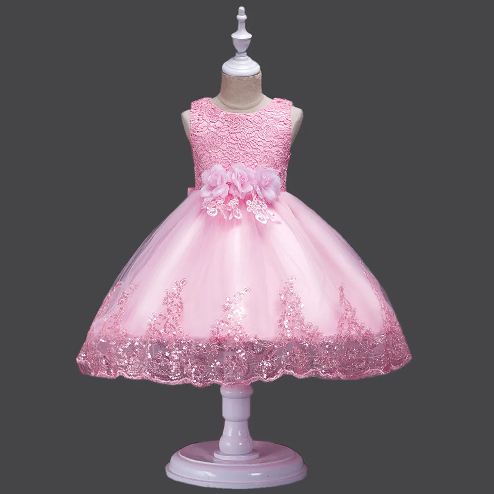 

2019 New Girls Pearls Birthday Wedding Party Princess Dresses Kids White Tutu Mesh Costume Children Clothes Flower Girl Dress