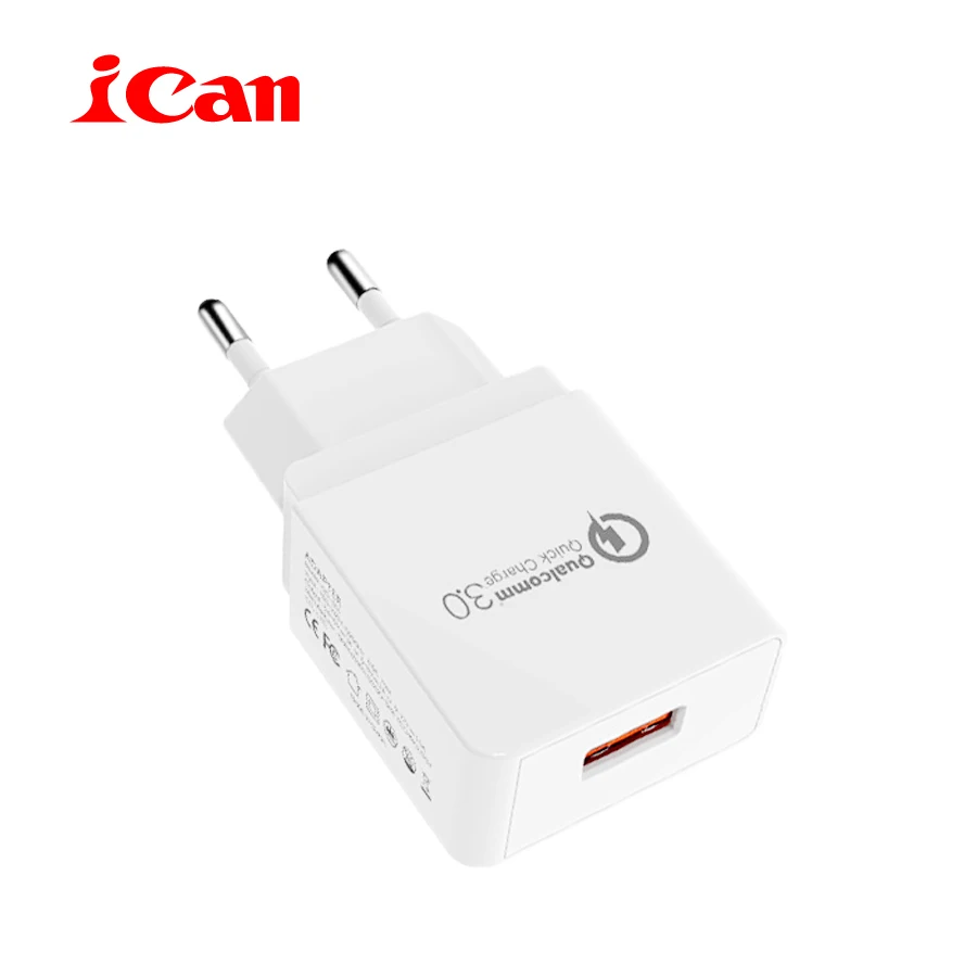 

iCan Universal EU Plug Quick Charge QC3.0 18W Fast Mobile Phone USB Charger(QC 2.0 Compatible)Adapter for Samsung Huawei Xiaomi