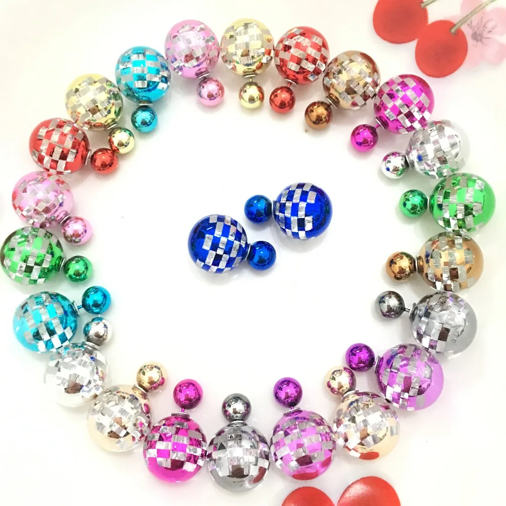 

2018 New arrives Square pattern candy color imitation crystal double ball earring ED105