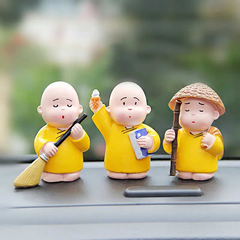 3pcs/set Cute Buddhist Monks Buddha Car Ornaments Doll Automobile