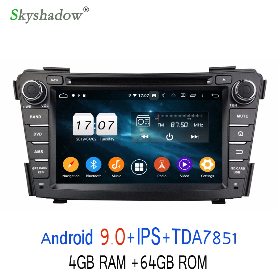 Top 2DIN Android 9.0 Octa Core 64G ROM For Hyundai I40 2011-2013 2014 Car DVD Player GPS Glonass Map RDS Radio wifi 4G Bluetooth 4.2 3