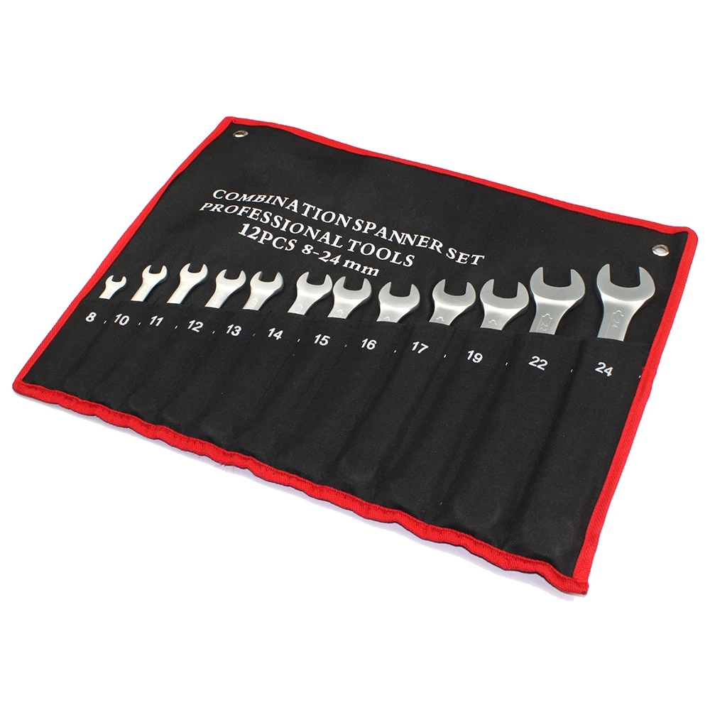12 pcs combination wrench set, open and box end, metric mm 8, 10, 11