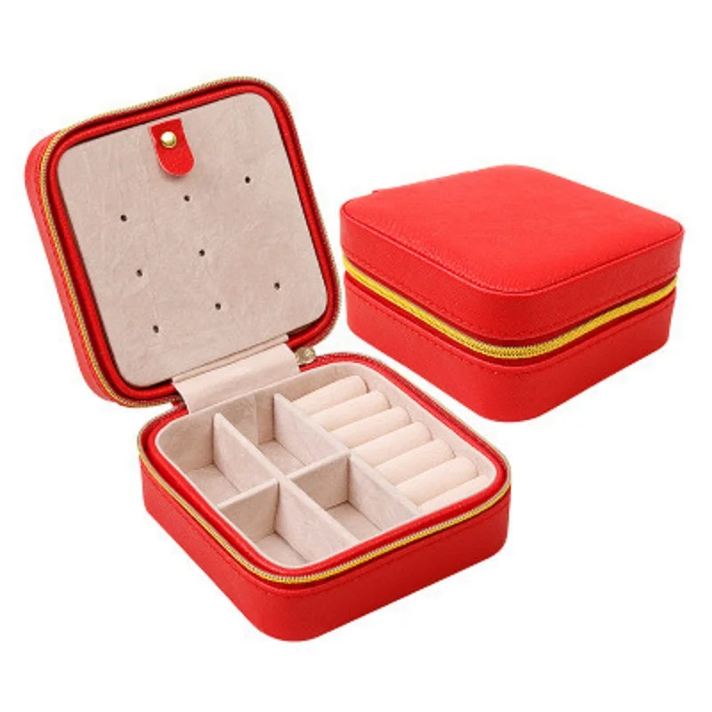 

50pcs Mini Travel Portable Leather Jewelry Box Organizer Earrings Casket Three-tier Zipper Storage Box Best Gift wen4820