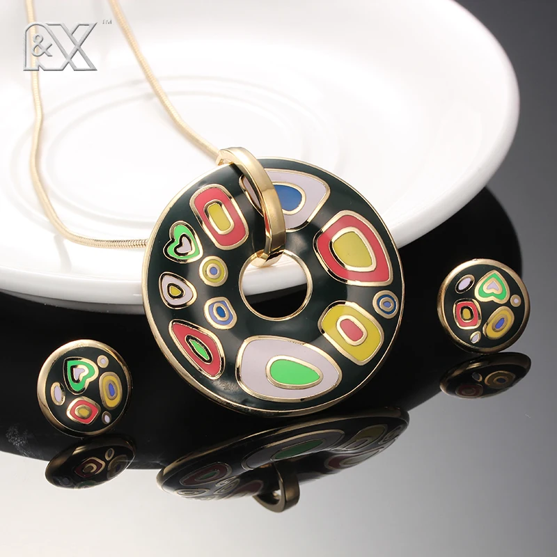 R X Necklace Earrings Trendy S22101 Sieraden Sets Women Anniversary Engagement Necklace Set Gift Stainless Steel