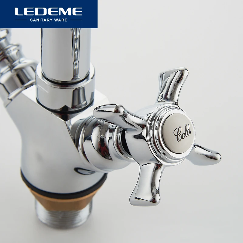 Billige LEDEME Küche Wasserhahn Dual Griff Poliert Rotierenden 2 Löcher Home Wasserhähne Messing Thermostat Mischer Montiert Becken Armaturen L4311A 2