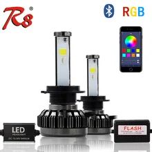 R8 Novo Multi-cor LEVOU Kit de Farol H1 H4 H7 H8/H11 9005 9006 880 5202 Lâmpadas LED RGB Controle APP Bluetooth Branco Azul Rosa Vermelho