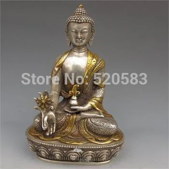 

Chinese Silver Bronze Gilt Tibetan Buddhist Statue --- Sakyamuni Buddha