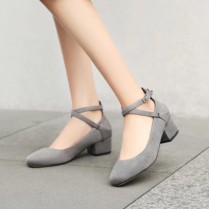 Новая горячая распродажа, женские туфли-лодочки с перекрестной шнуровкой размера плюс 34-48 обувь для вечеринок на Высоком толстом каблуке модная дамская обувь модельная обувь с ремешком на щиколотке