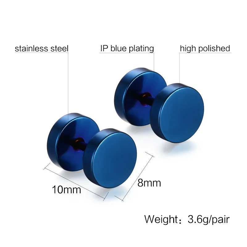 Высококачественные гвоздики серьги 316l из нержавеющей стали мужские серьги Модные ювелирные изделия пять цветов - Окраска металла: Blue