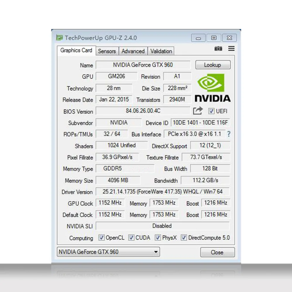 Графическая карта PCI E GTX960 GPU 4G DDR5 для игрового компьютера nVIDIA Geforce|Графические