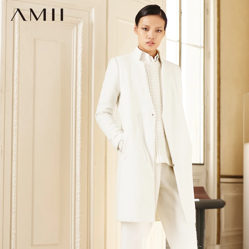 

Amii Casual Women Woolen Coat 2017 Winter Asymmetric Zipper V Neck Female Wool Blends