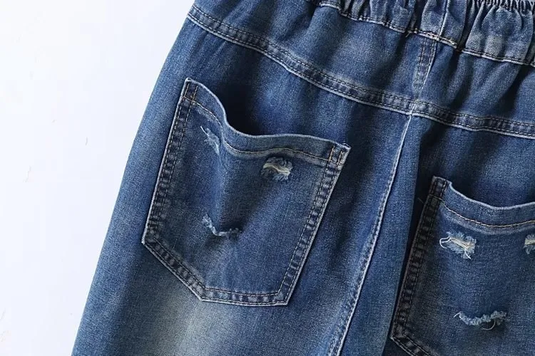 2019 летние женские вышитые цветы джинсовые широкие брюки Уличная Повседневная джинсы с эластичной резинкой на поясе брюки женские