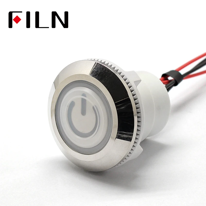 

30mm Stainless steel head flat head Metal Push Button 2NO momentary push button switch with power symbol