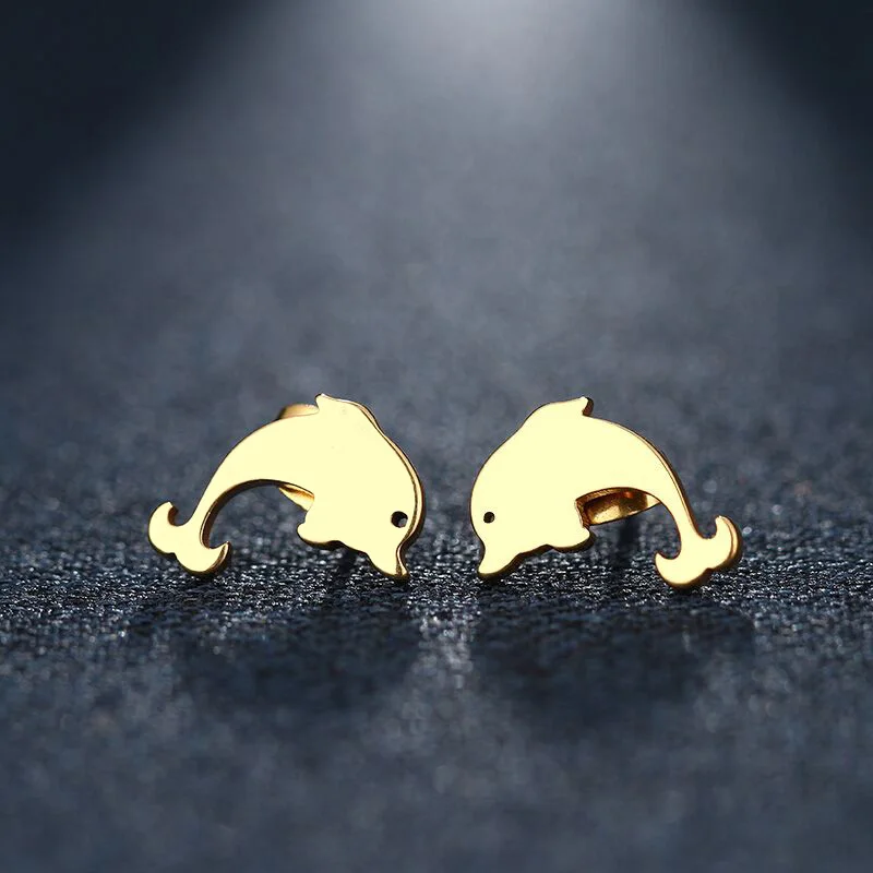 CACANA Stainless Steel Stud Earring For Women Man Dophin Gold And Silver Color Lover's Engagement Jewelry Drop Shipping