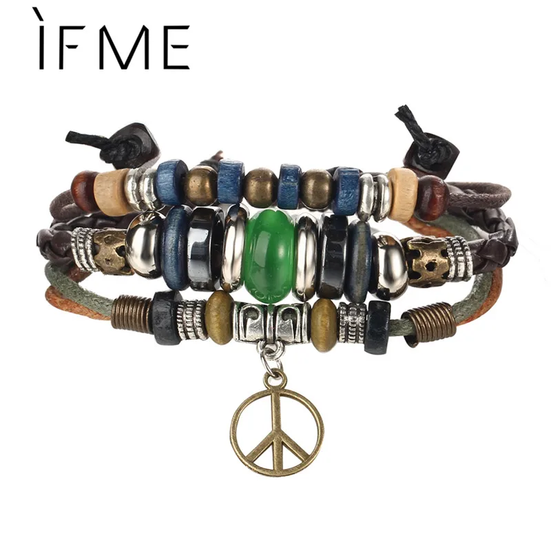 

IF ME Vintage Multi-layer Leather Bracelet Men Coin Handmade Charms Bracelets Wrap Rope Wristbands Adjustable Retro Jewelry Gift