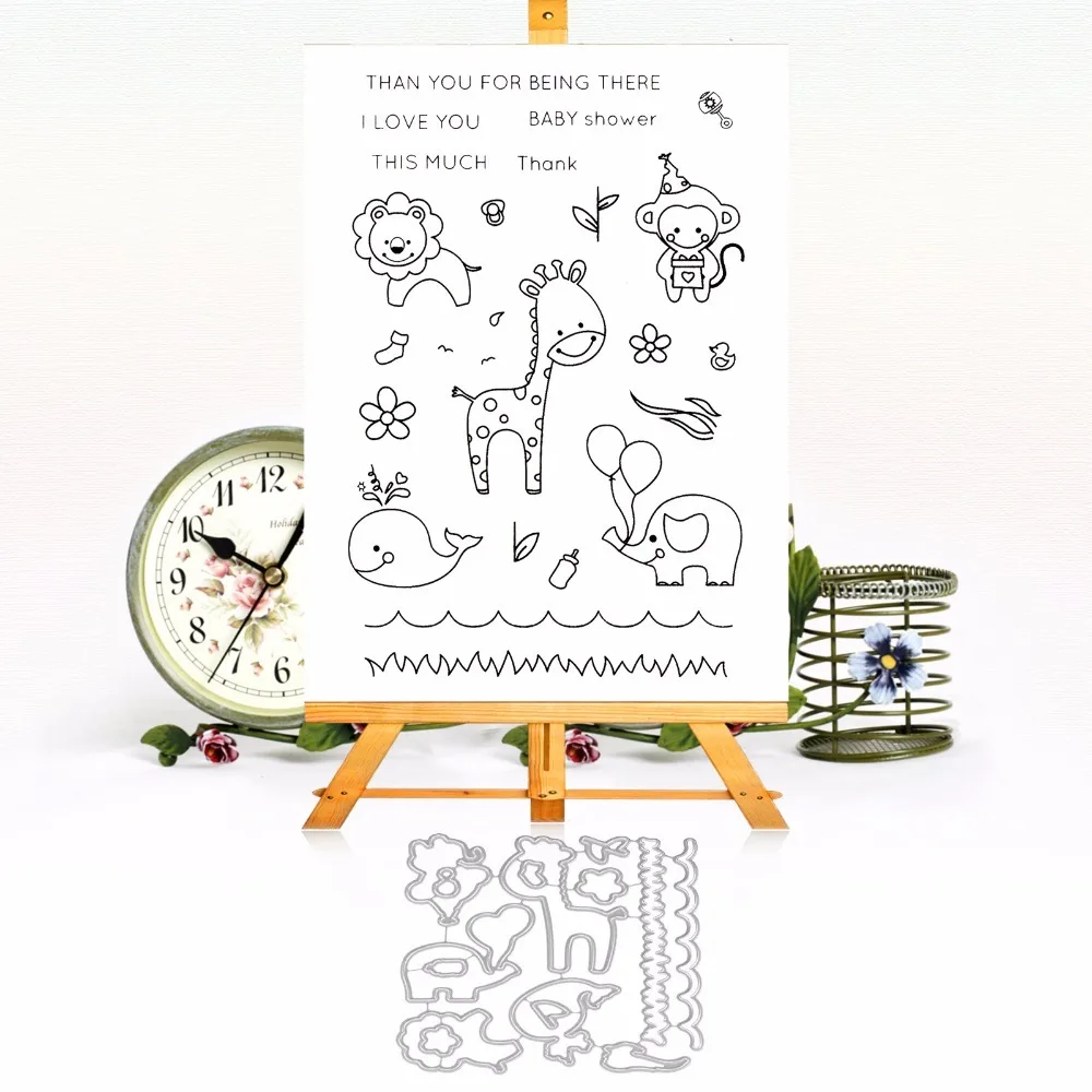 

Gift Monkey and Deer Metal die Cutting Dies and Clear Stamps for DIY Scrapbooking Photo Album Decoretive Embossing Stencial