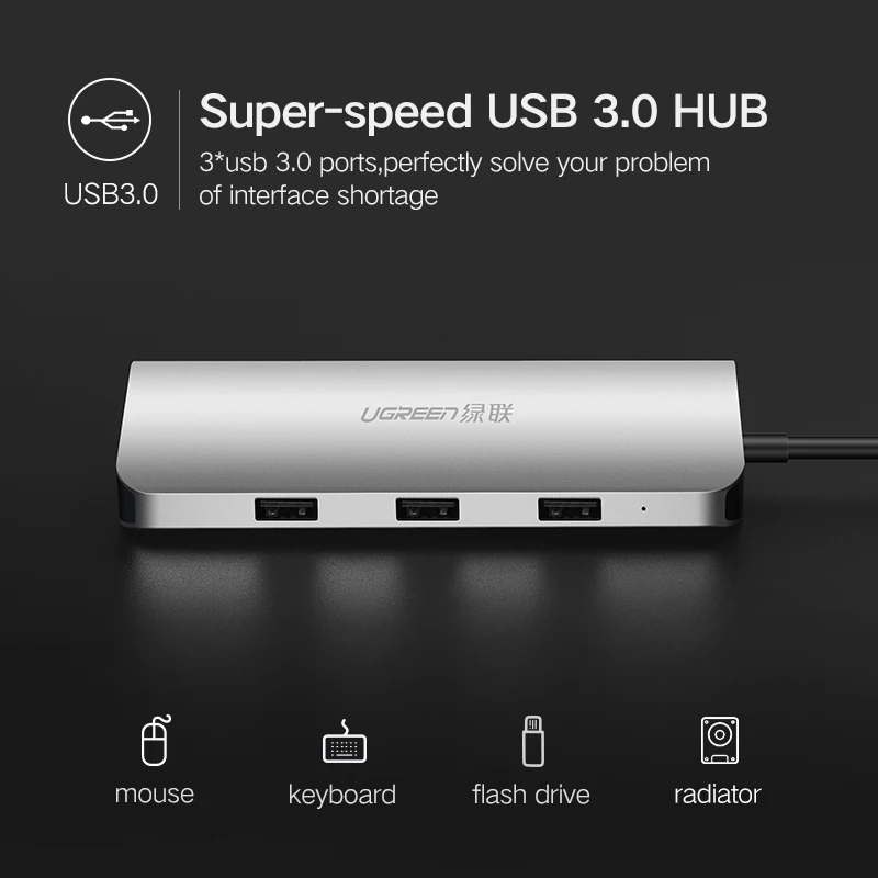 Ugreen USB HUB USB C to HDMI VGA RJ45 PD Thunderbolt 3 Adapter for MacBook Samsung Galaxy S9 Huawei P20 Pro Type-C USB 3.0 HUB