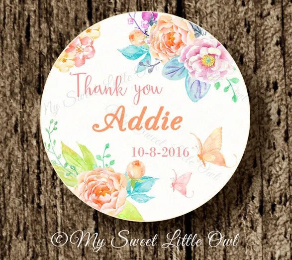 custom flower wedding thank you stickers bottle labels cupcake