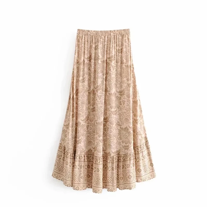 Женская Асимметричная юбка с цветочным принтом Boho Chic плиссированная пляжная