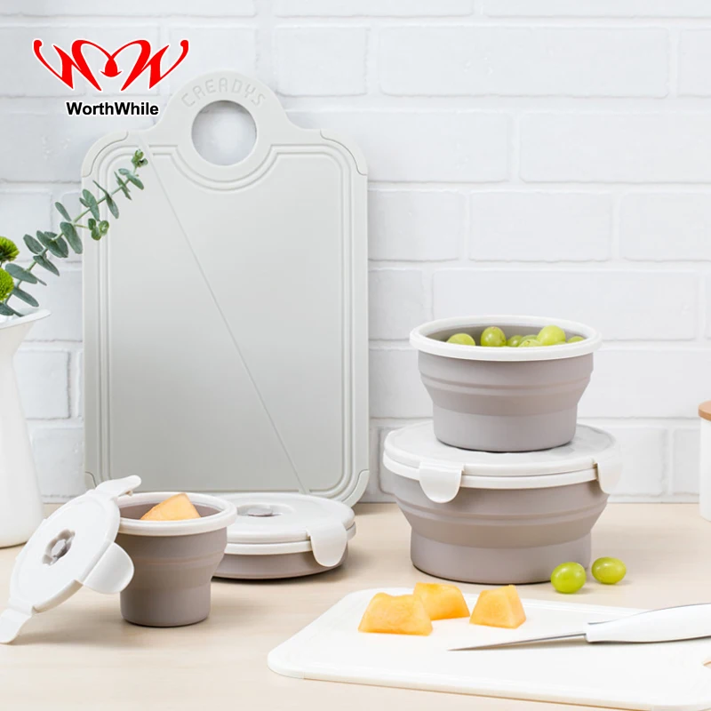 Útil portátil plegable alimentos silicona almacenamiento creativo tazón plegable taza de viaje Camping al aire libre Picnic vajilla caja