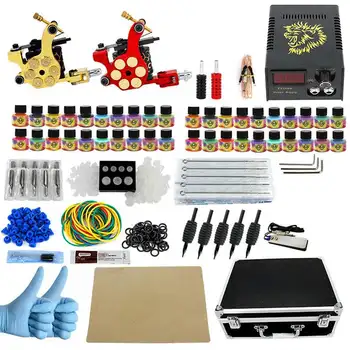 

Tattoo Kit Professional 2 Tattoo Machines Set Black Ink Set Power Supply Grips Body Art Tools Tattoo Permanent Makeup Tattoo Set