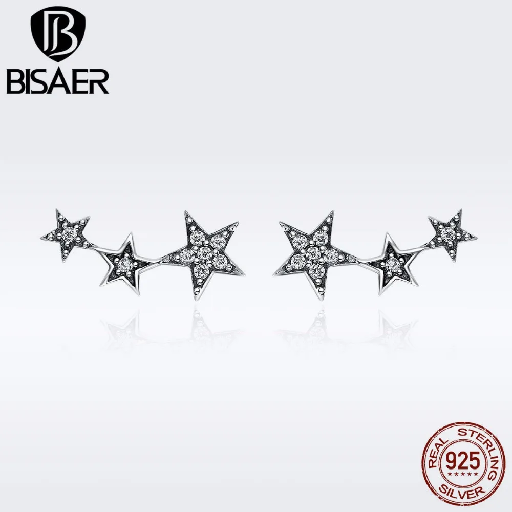 Настоящее серебро 925 пробы, штабелируемые сверкающие звезды, изысканные серьги-гвоздики для женщин, подлинные серебряные ювелирные изделия, подарок ECE175