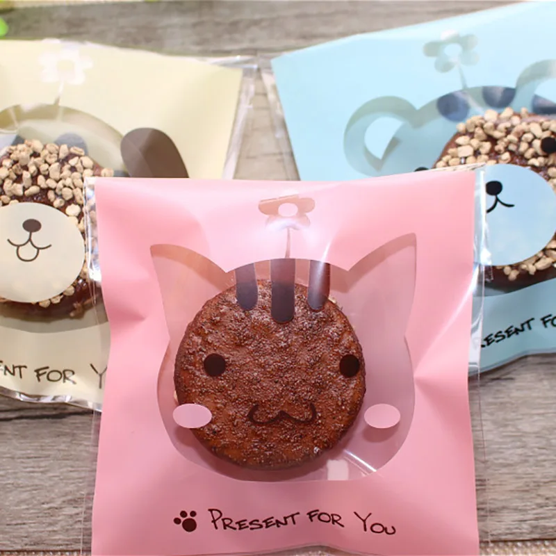 100Pcs Cartoon Animal Bear Dog Cat Gift Bag Cookie For Sweets Present Packing Favors Cake Packag Candy Party Goodie Wedding Bags