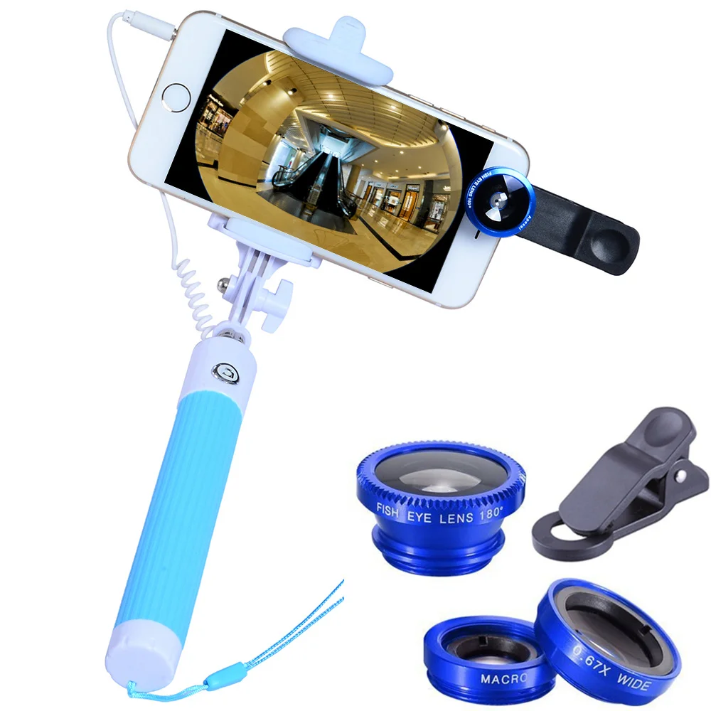 Apexel Monopod Selfie عصا 3 في 1 عدسة كيت عين السمكة واسعة و ماكرو العالمي الهاتف المحمول العدسات ل فون x 7 8 زائد سامسونج s8