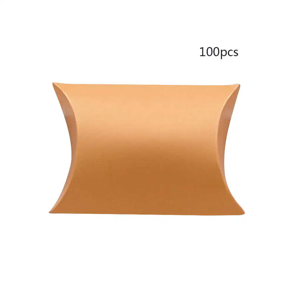 100pcs Favor Candy Box Gift Bag Craft Paper Pillow Shape Wedding Favor Gift Boxes Party Box Bags Eco-friendly kraft promotion - Цвет: Золотой