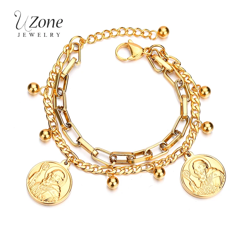 UZone многослойный браслет-цепочка из нержавеющей стали Фигаро золотой браслет с подвеской в виде Иисуса для женщин подарок для молитвы Христова Прямая поставка