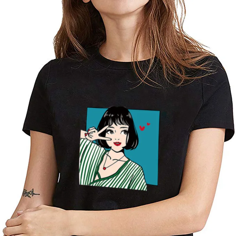 

Drop Ship Peace sign t shirt women cute Style gesture t-shirts Kawaii girl tops casual Female loose tshirt NV166 P
