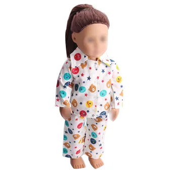 

18 inch Girls doll pajamas Printed bear pajamas suit Baby toys dress American new born clothes fit 43 cm baby c15