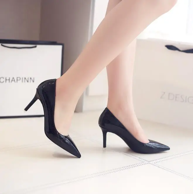 

Summer new work nightclub high heel women's fine with pointed single shoes 2019 patent leather explosion