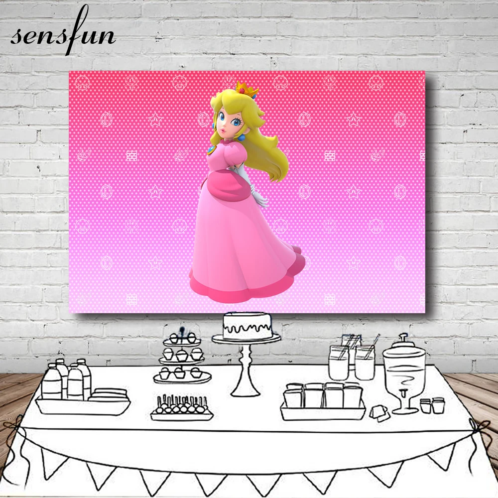 

Sensfun Peach Princess Cartoon Backdrop Pink Theme Polka Dots Girls Birthday Party Backgrounds For Photo Studio 7x5FT