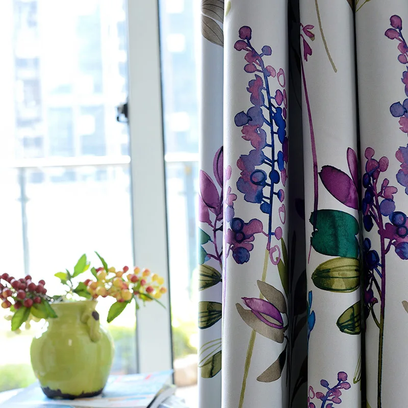 Американский стиль фиолетовый цветочный затемненные шторы для гостиной спальни кухни Cortinas печатные пасторальные оконные шторы - Цвет: Curtain
