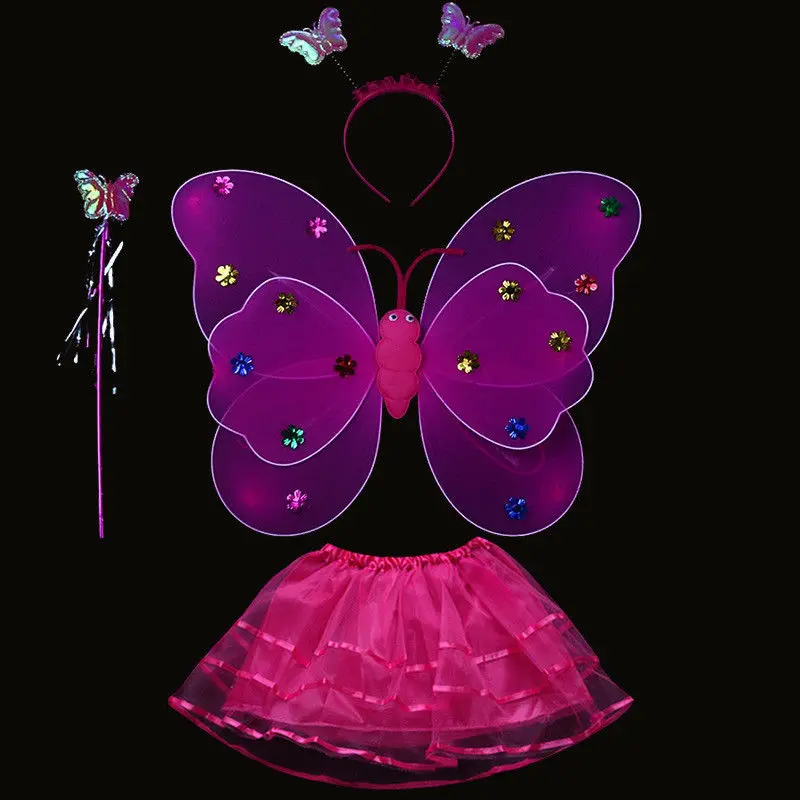 4 шт./компл. Детское платье для девочек светильник с крыльями бабочки, волшебной палочкой, Светодиодный проблесковый подарки повязка игрушка праздничный костюм сказочная балетная пачка юбка