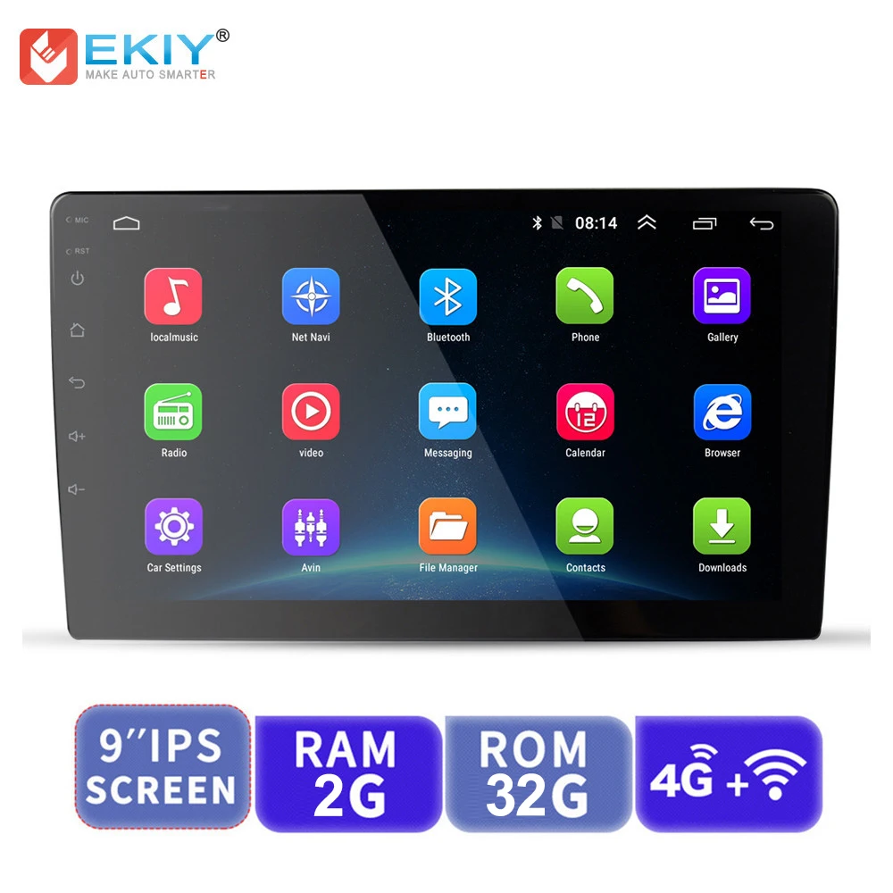 EKIY 9'' IPS Android Universal 2 Din GPS Navigation Autoradio Car