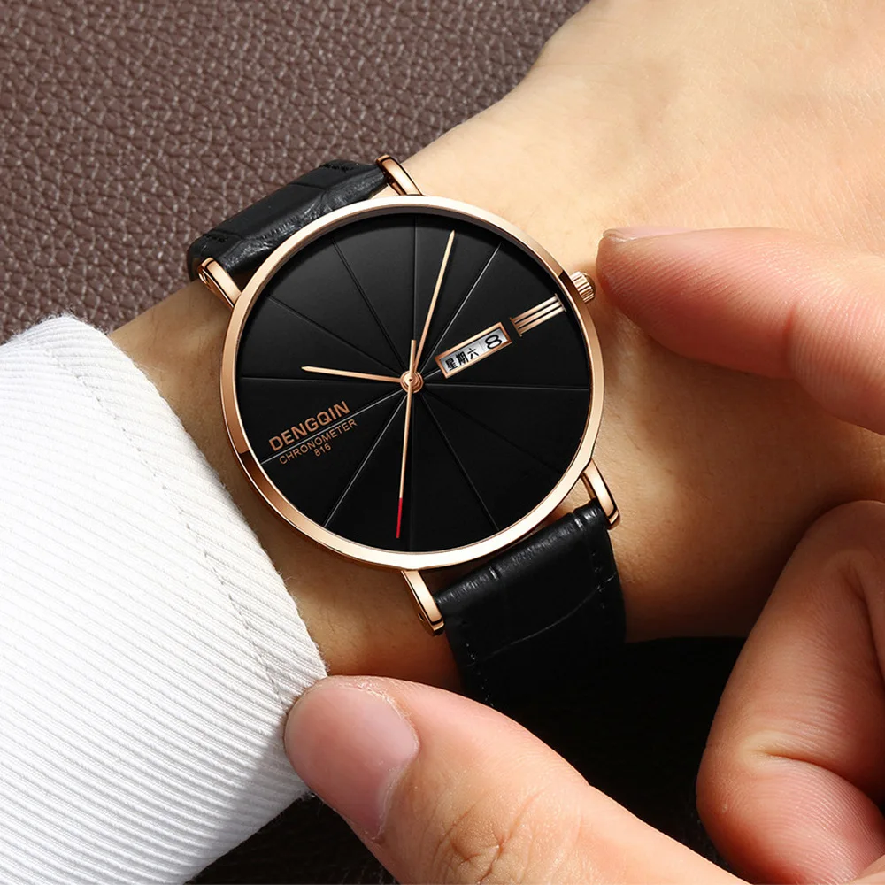 

Explosion business and leisure, personalized cycle large dial, European style, black with quartz watch.