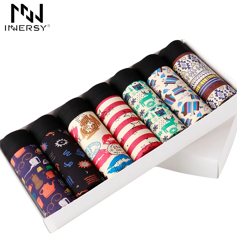 

Innersy 2017 Boxer 7Pcs/lot Brand Boxer Mens Underwear Modal Boxer Print Short Colorful Breathable Belt Shorts Boxer Sexy Men
