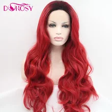 DOROSY волосы синтетические волосы на кружеве парик темный корень высокой температуры волокно Peruca Cabelo красный длинный объемный волнистый для женщин