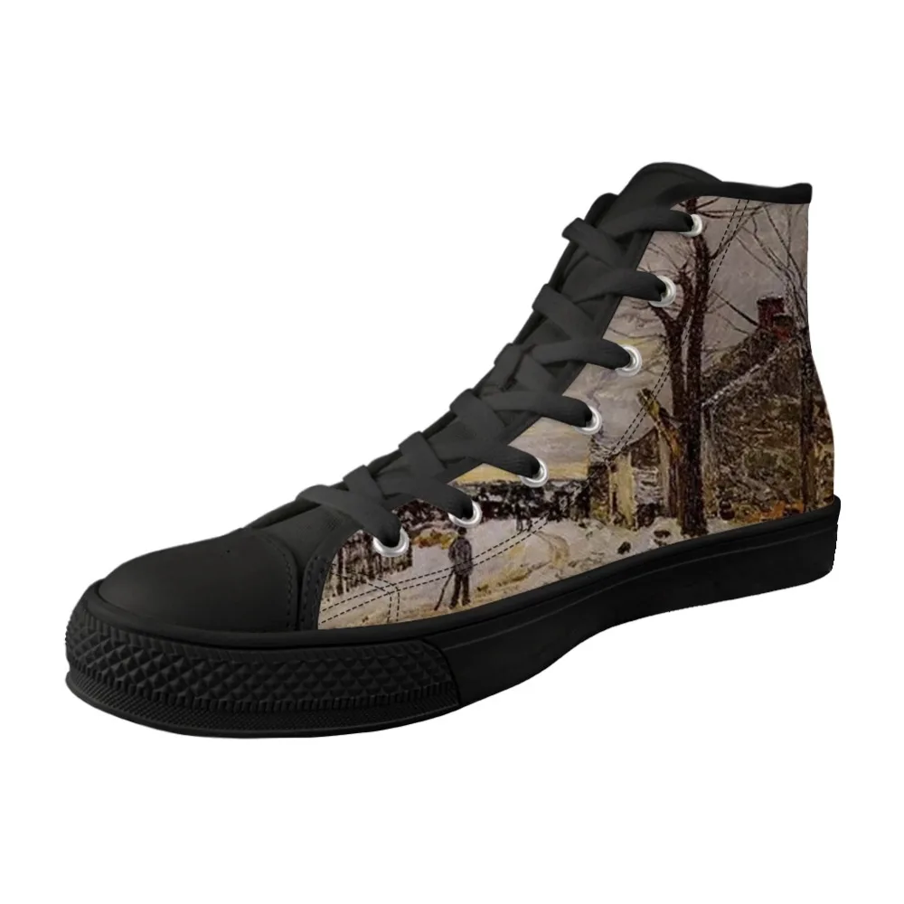 

2019 Customizable Men Shoes Anti-Slip High Top Black Canvas Vulcanized Shoes For Male Breathable Lace-up Sneakers Painting Print